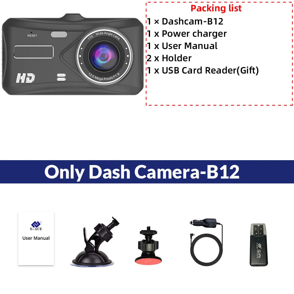 1080P Touch Screen Dash Cam - Front & Rear Car DVR with Night Vision