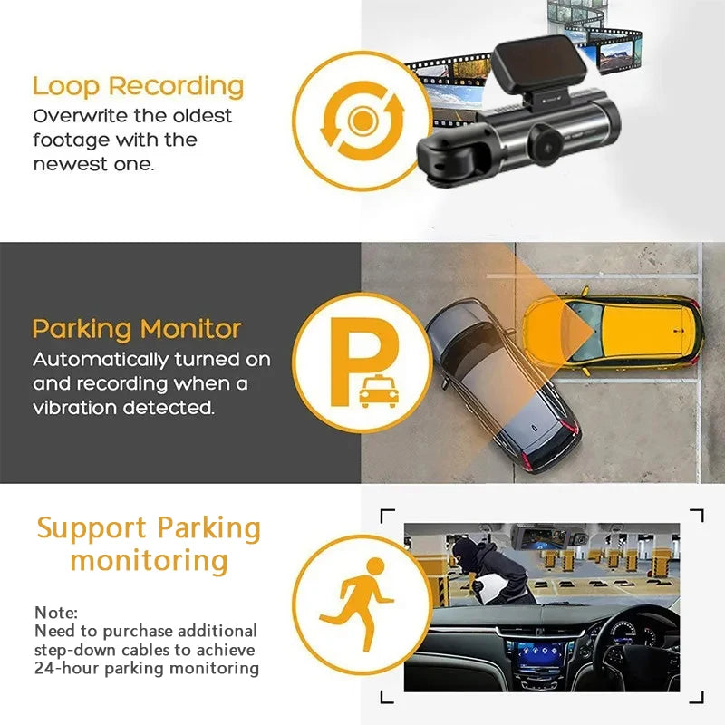 1080P Dual Dash Cam - Front & Inside View Car DVR with WiFi, Loop Recording & App Monitor