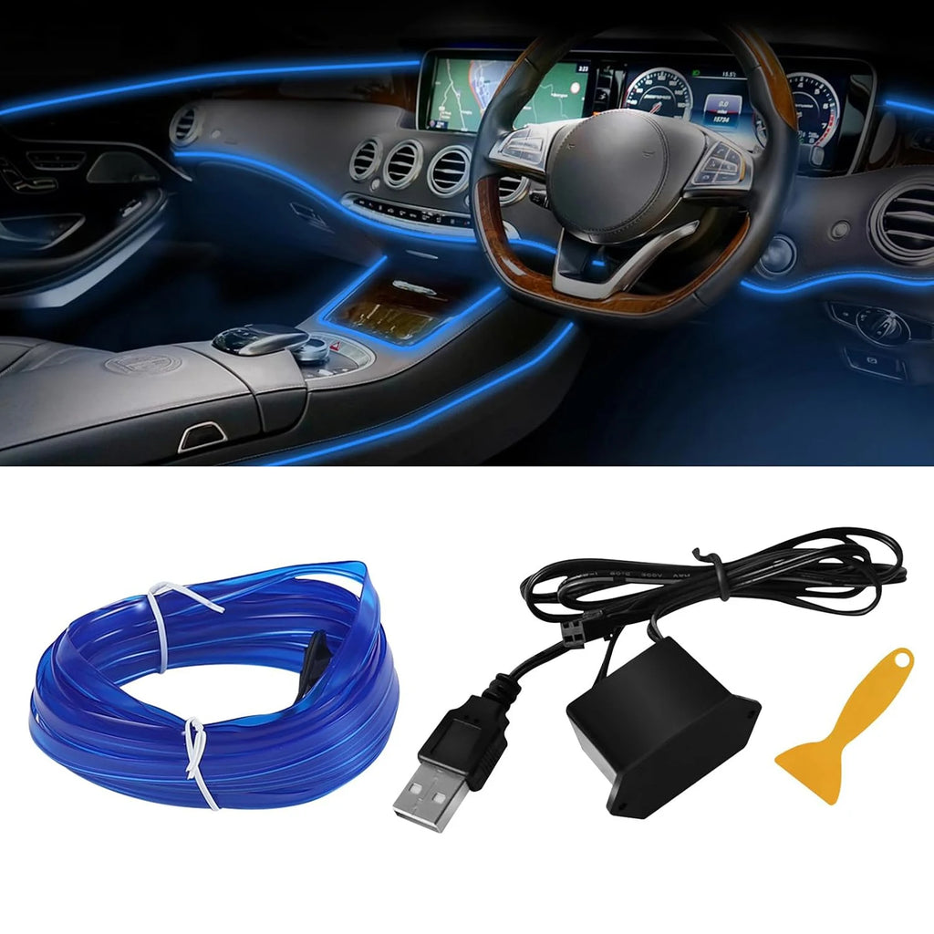 5m Neon EL Wire Car Interior Ambient Lighting Strip – Flexible USB LED Light Kit