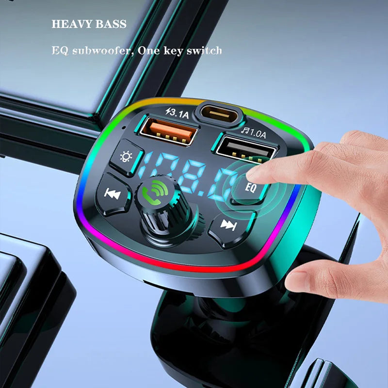 Bluetooth 5.0 FM Transmitter with Hands-Free Mic, Audio Receiver & Dual USB Fast Car Charger