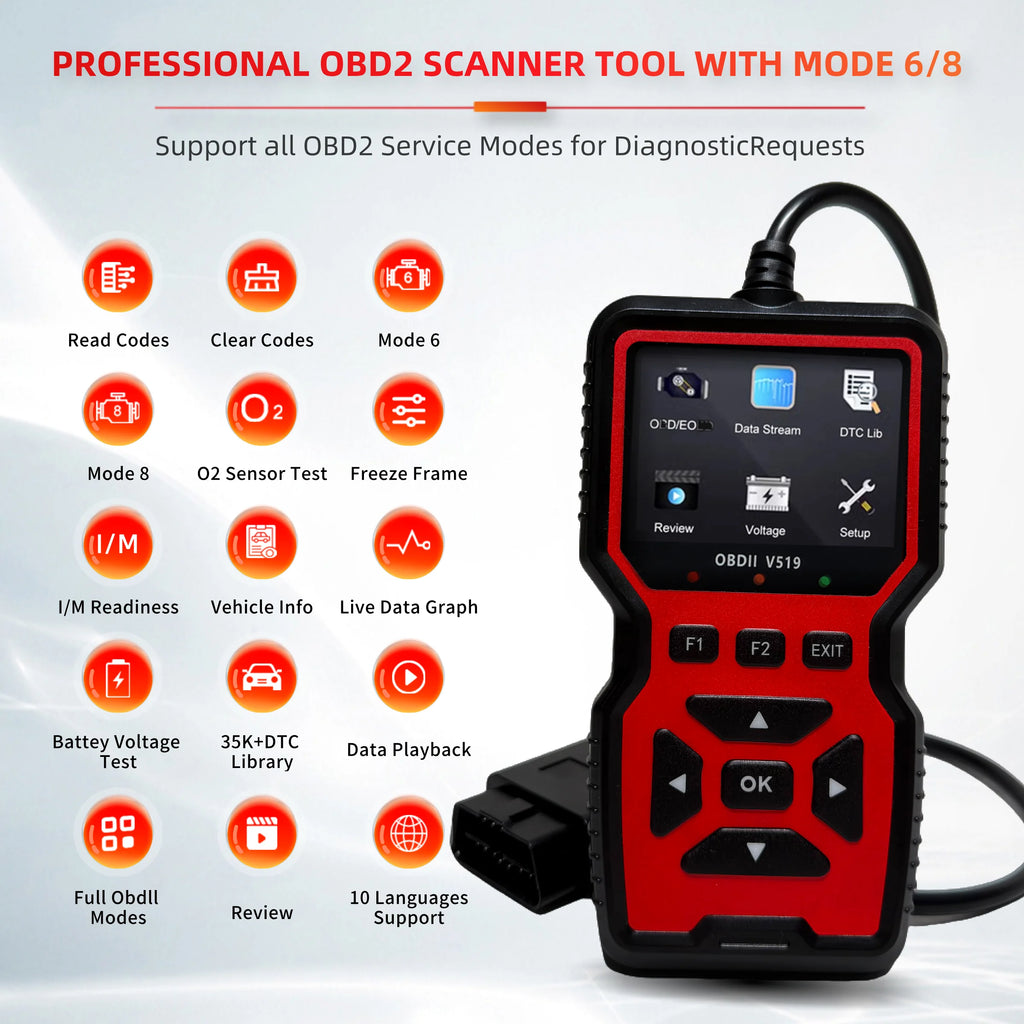 V519 OBD2 Car Diagnostic Scanner – Check Engine Code Reader & Battery Test Tool