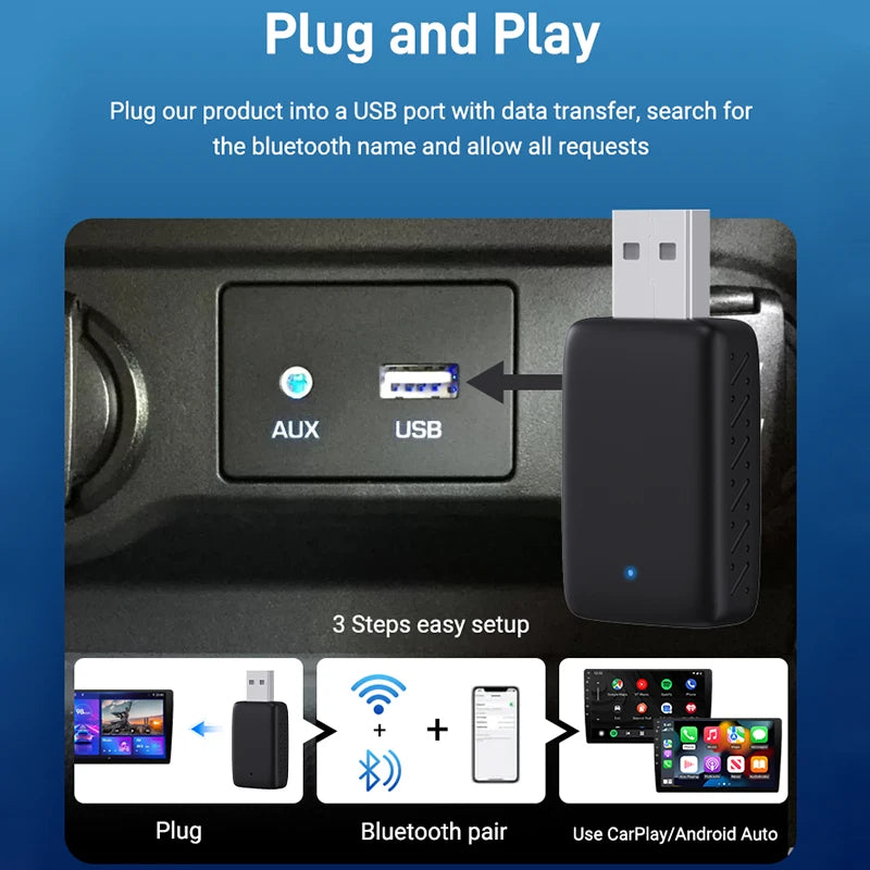 Wireless CarPlay & Android Auto Adapter | 5GHz Plug & Play