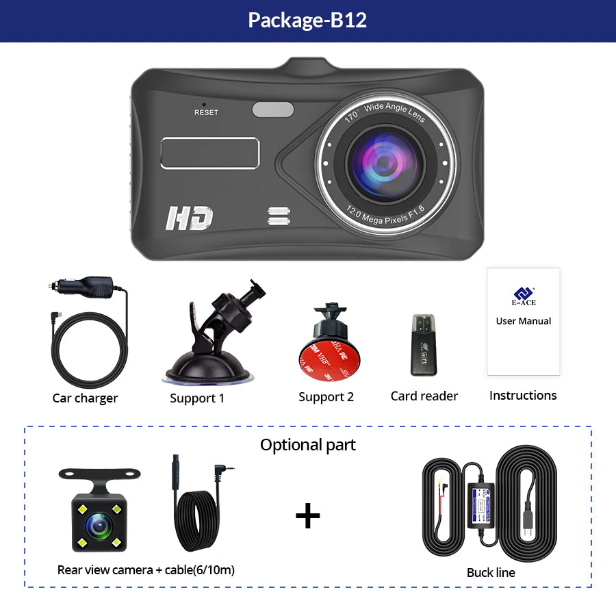 1080P Touch Screen Dash Cam - Front & Rear Car DVR with Night Vision