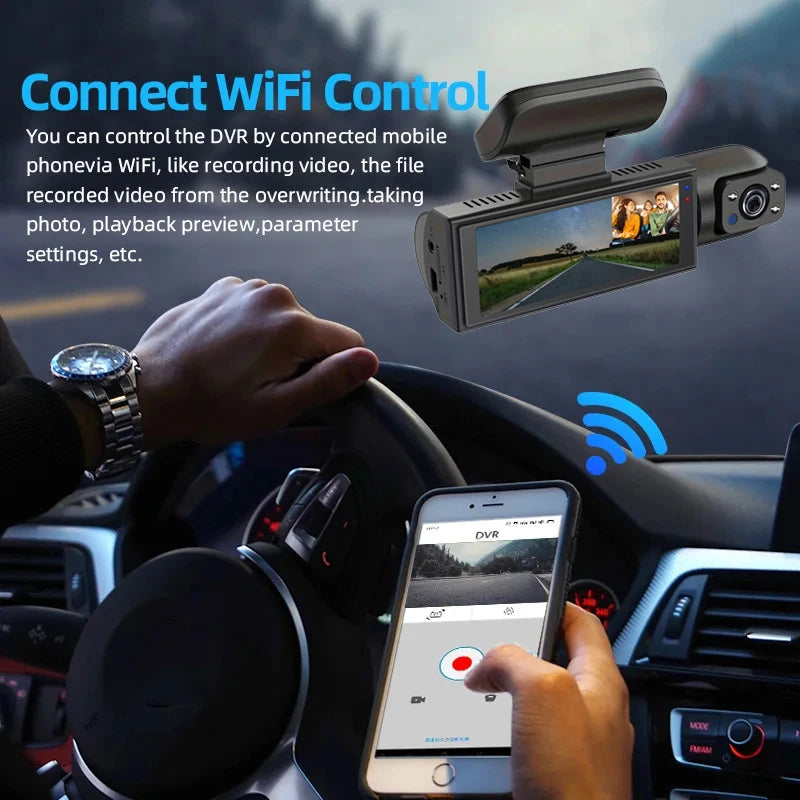 1080P Dual Dash Cam - Front & Inside View Car DVR with WiFi, Loop Recording & App Monitor