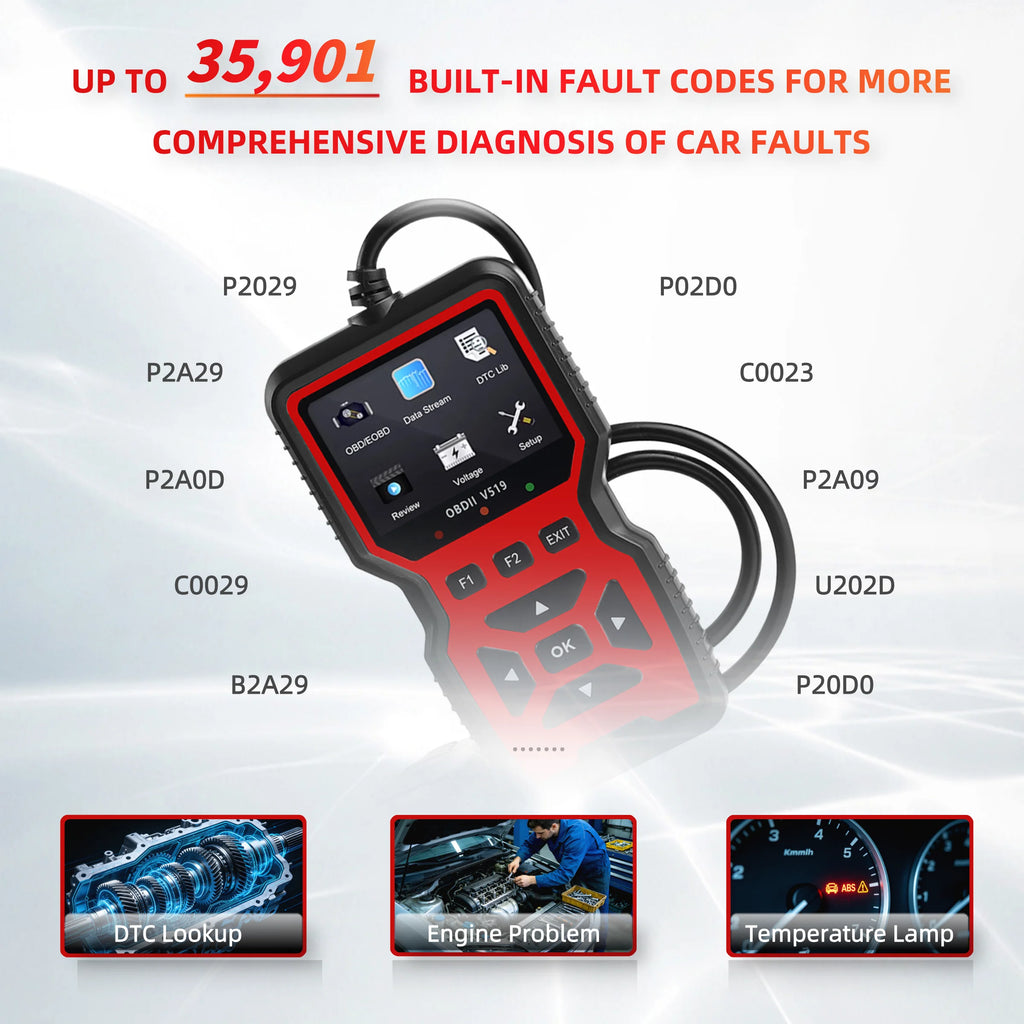 V519 OBD2 Car Diagnostic Scanner – Check Engine Code Reader & Battery Test Tool