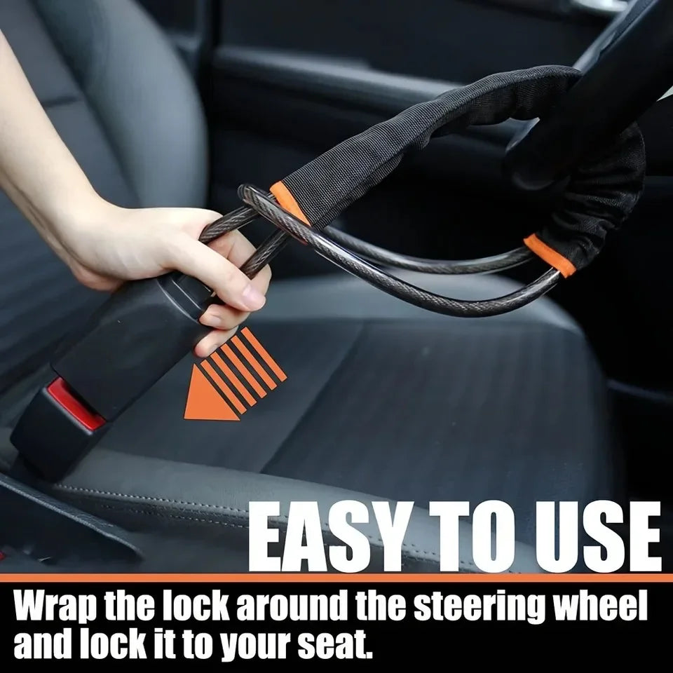 Car Steering Wheel Lock – Anti-Theft Steel Cable Security Device