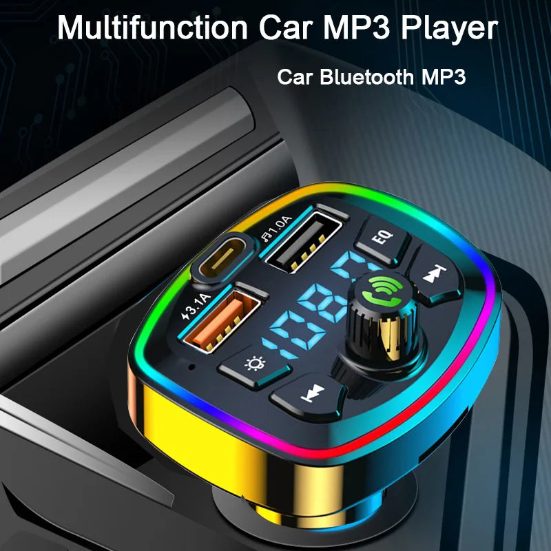 Bluetooth 5.0 FM Transmitter with Hands-Free Mic, Audio Receiver & Dual USB Fast Car Charger