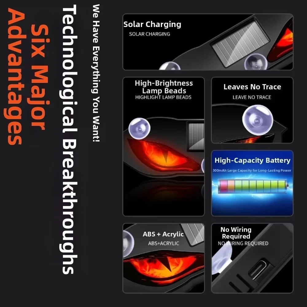 KEVANLY Solar Powered Car Demon Eye Warning Light – Flashing Anti-Collision Safety Light