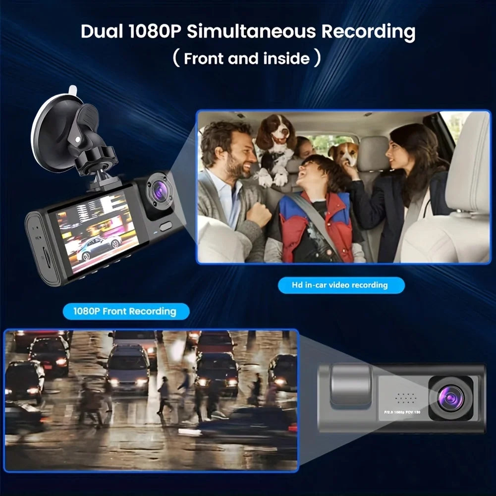 1080P Dual Dash Cam - Front & Inside Car Camera with IR Night Vision, Loop Recording, Wide Angle