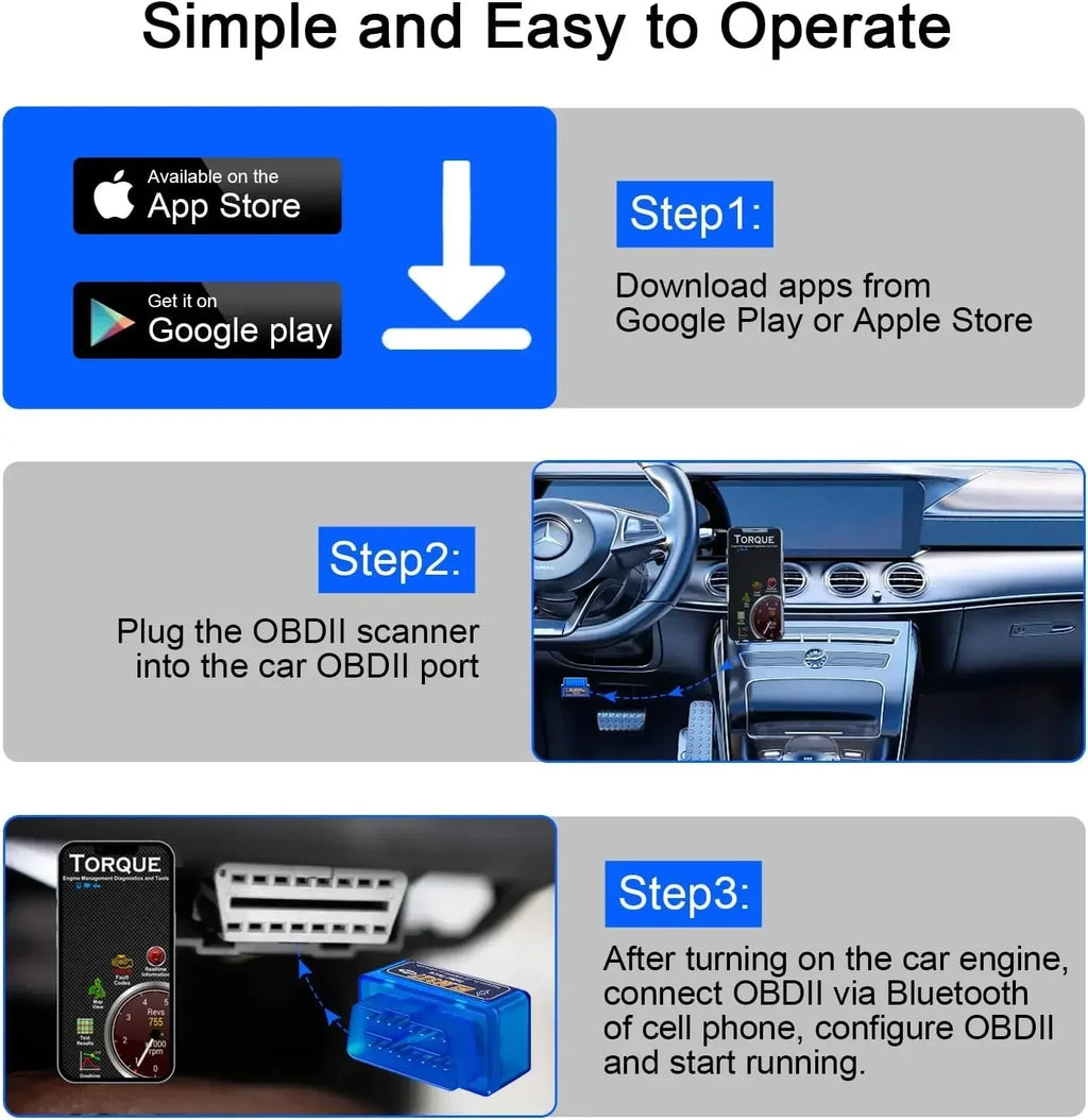 Mini ELM327 Bluetooth OBD2 Scanner - Car Diagnostic Code Reader