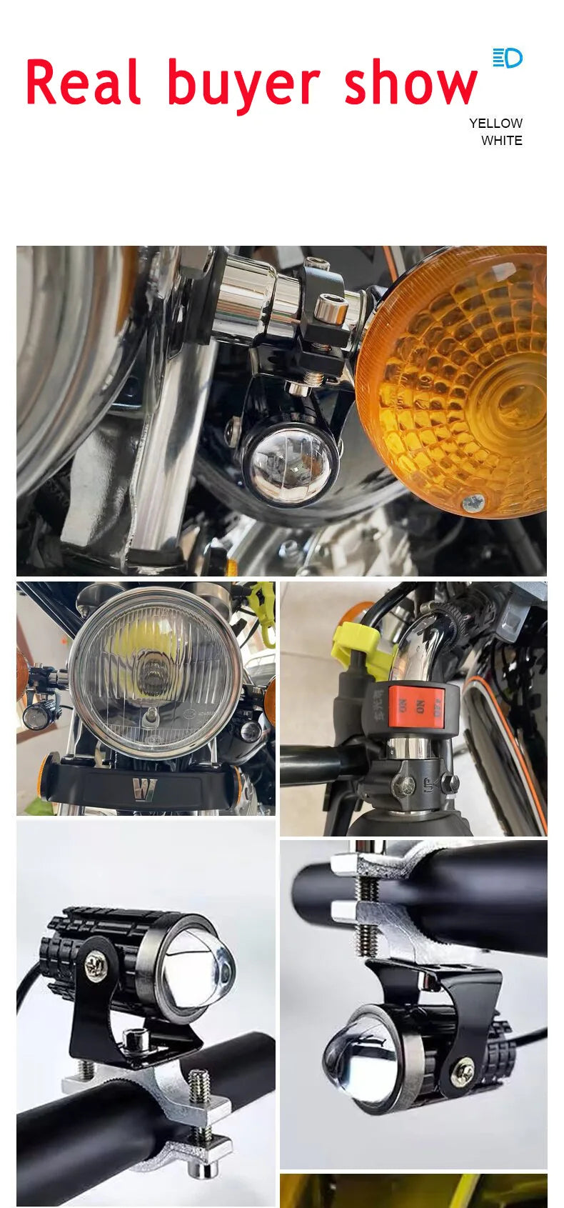 Motorcycle LED Mini Projector Headlight - Dual Color Fog Light Spotlight