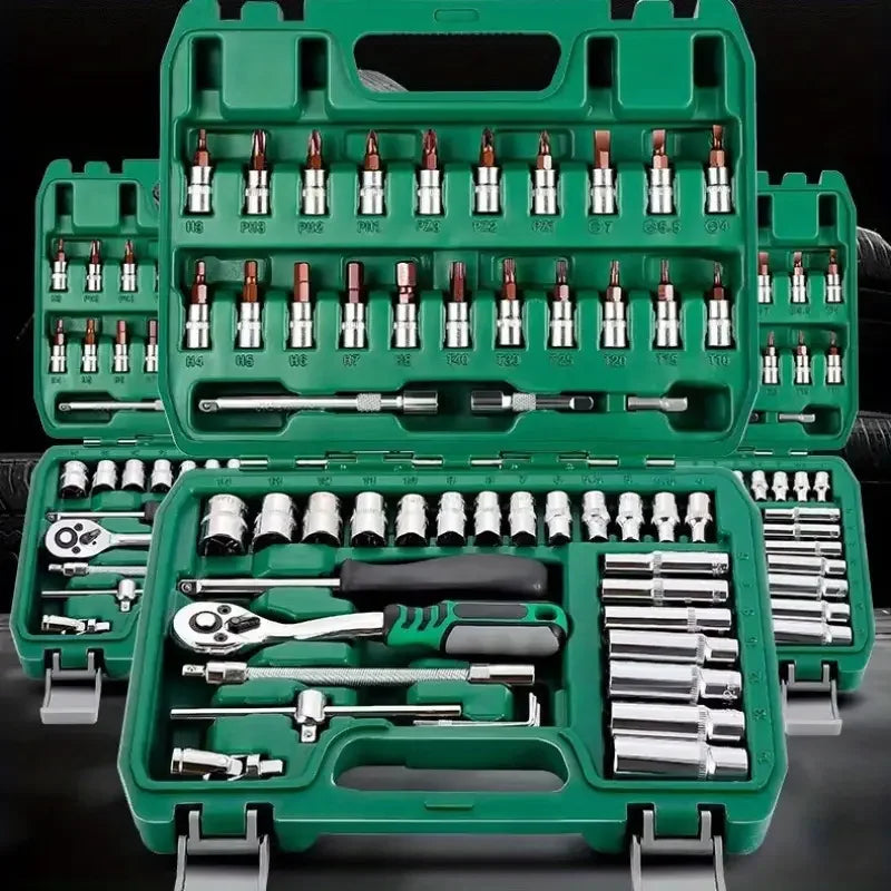 Advanced Car Repair Kit - 46pcs Professional Ratchet Socket Tool Set, Green Toolbox