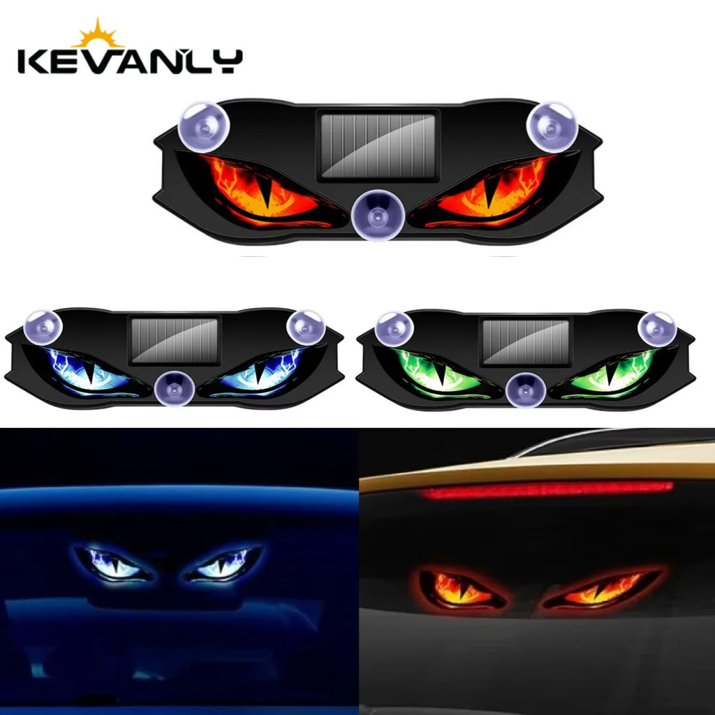 KEVANLY Solar Powered Car Demon Eye Warning Light – Flashing Anti-Collision Safety Light