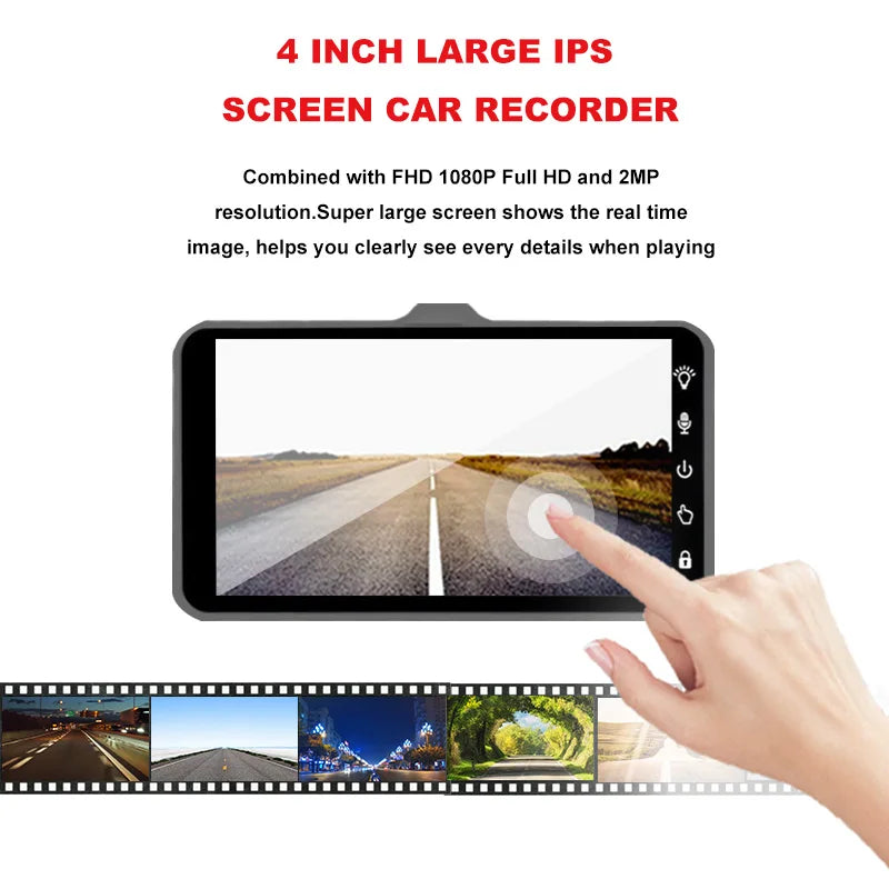 1080P Touch Screen Dash Cam - Front & Rear Car DVR with Night Vision
