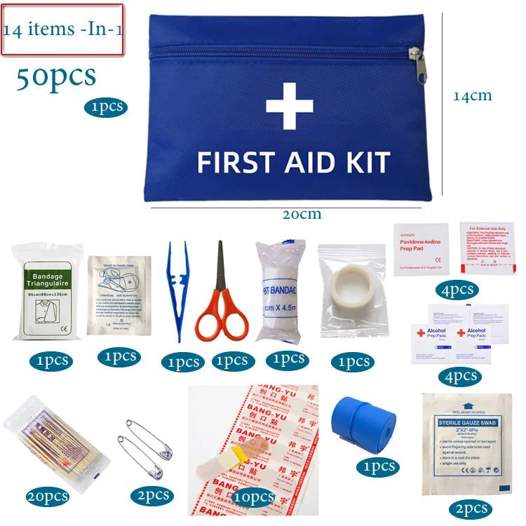 50pcs Portable First Aid Kit - Car Emergency Medical Bag