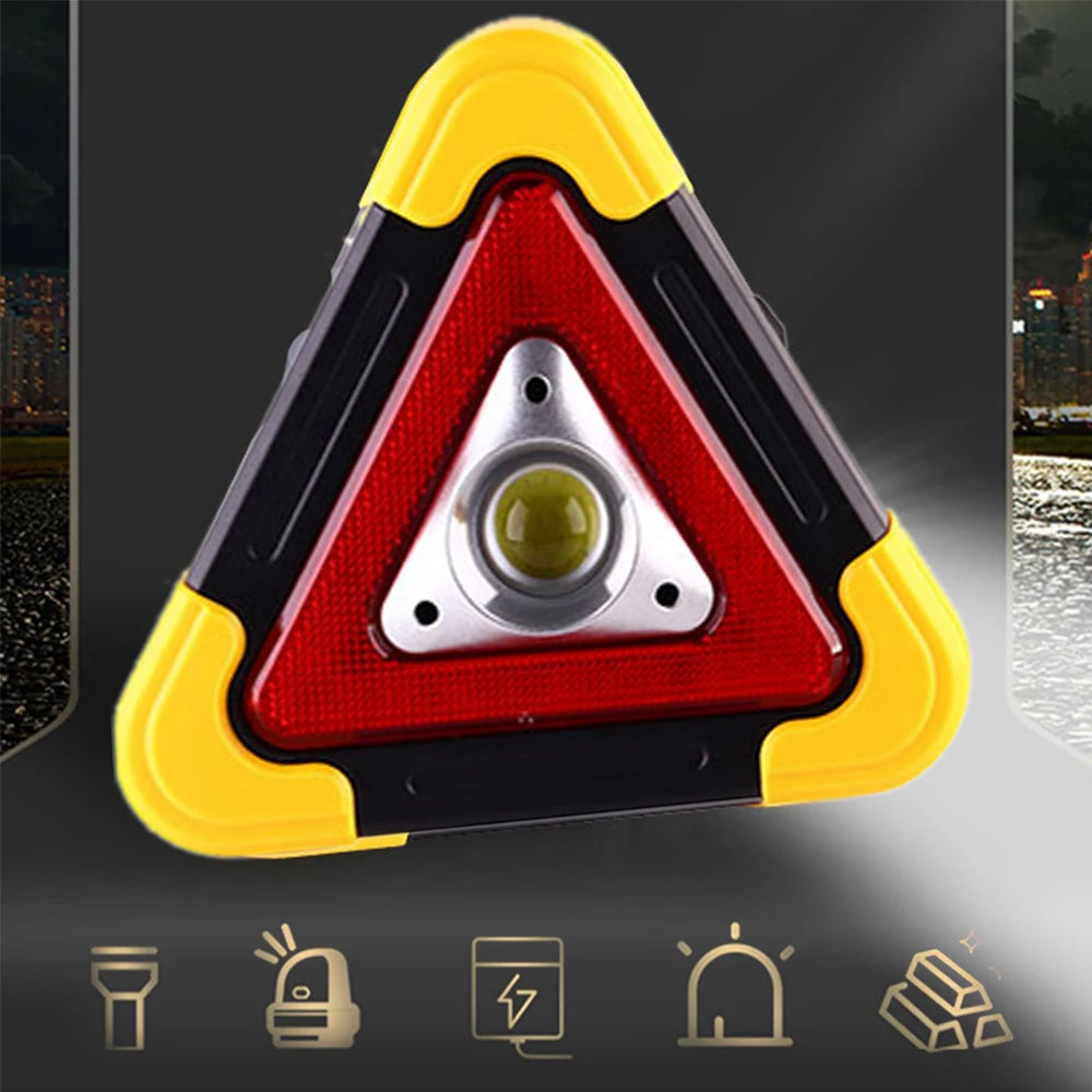 Triangle Warning Sign with LED Work Light - Roadside Safety Alarm