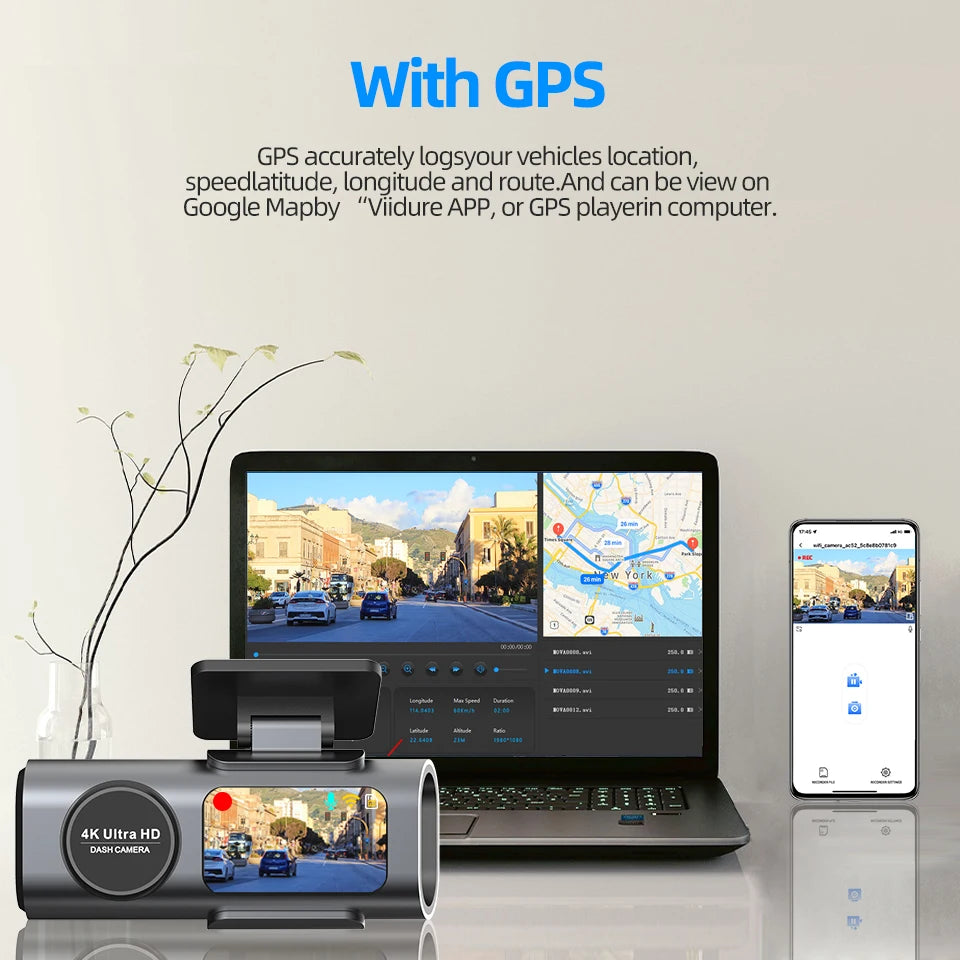 4K UHD Dash Cam - Night Vision Car DVR with Built-In WiFi, GPS & 24H Parking Mode