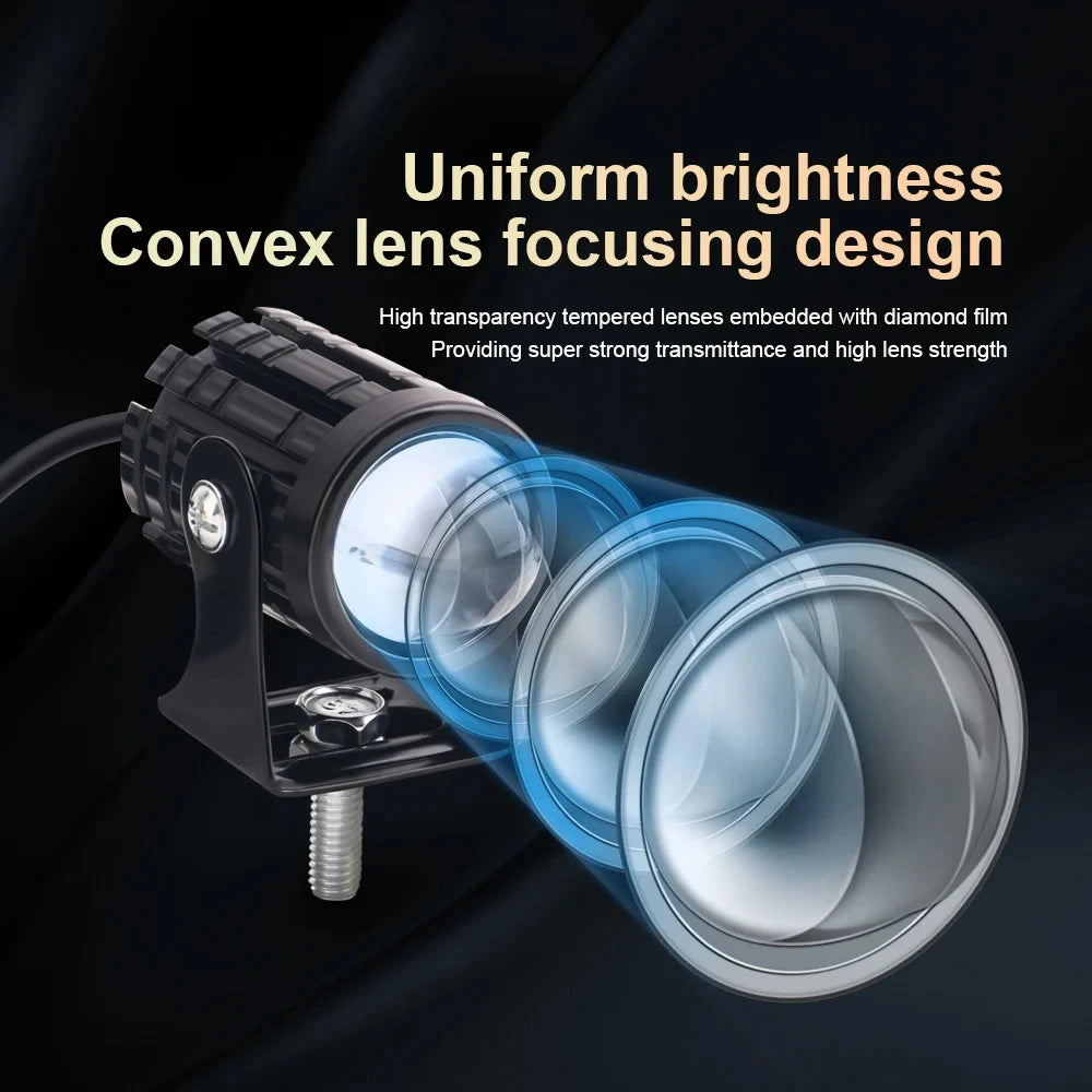 Motorcycle LED Mini Projector Headlight - Dual Color Fog Light Spotlight