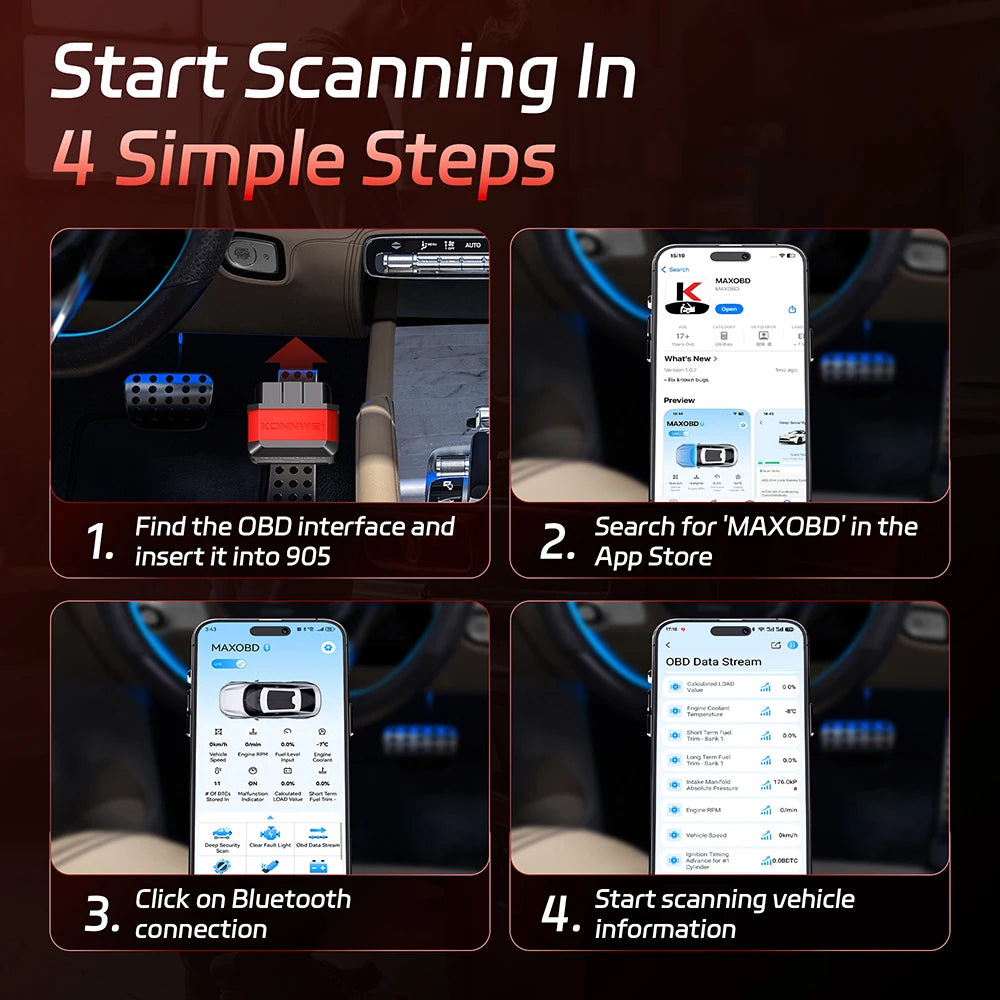 KONNWEI KW905 Bluetooth OBD2 Scanner - Professional Car Diagnostic Code Reader