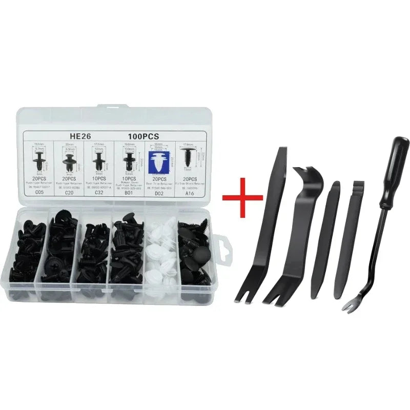 Car Trim Clip & Fastener Assortment Kit - 410pcs Retainer Set with Panel Removal Pry Tools