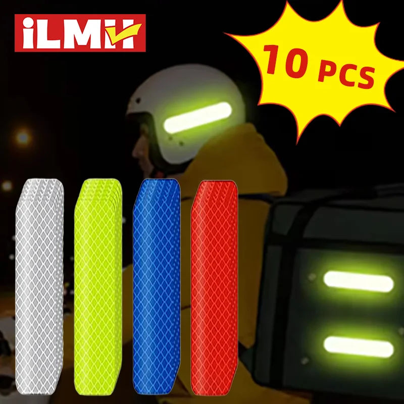 Helmet Safety Reflective Warning Stickers - Waterproof High-Visibility Strip (10pc)