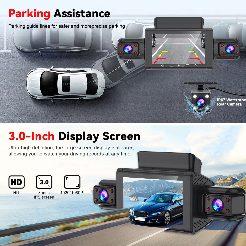 4 Channel WiFi Dash Cam - FHD 1080P Front/Rear/Left/Right Black Box with Night Vision & 24H Parking Mode
