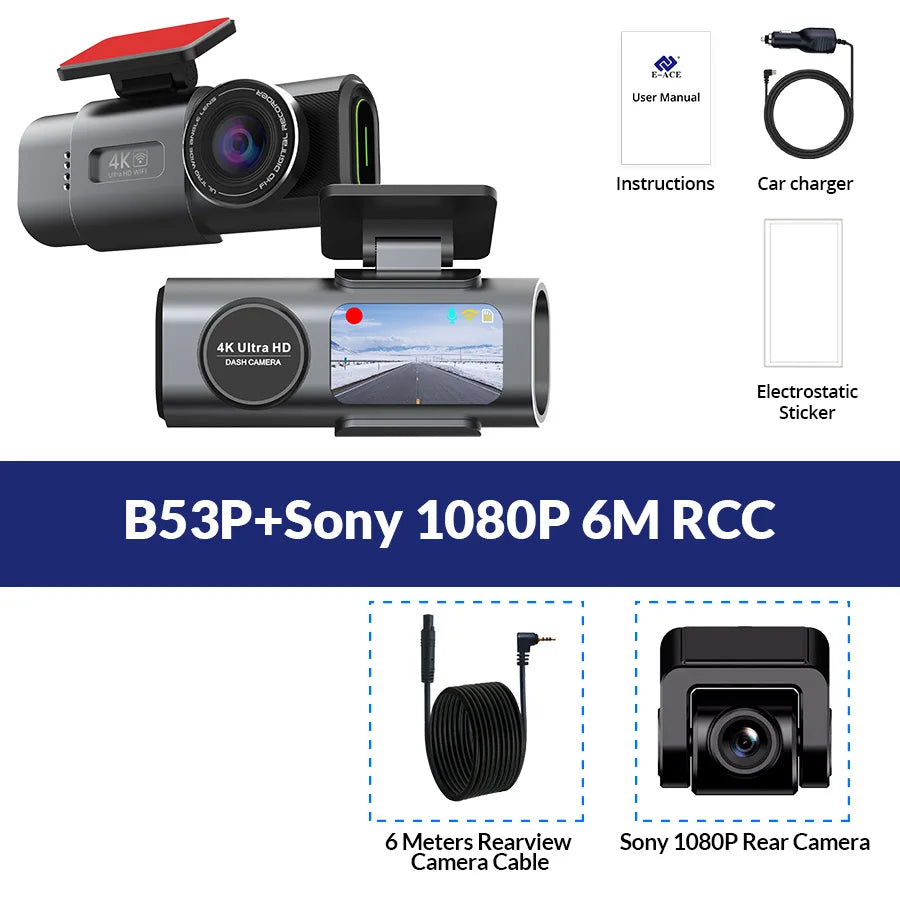 4K UHD Dash Cam - Night Vision Car DVR with Built-In WiFi, GPS & 24H Parking Mode