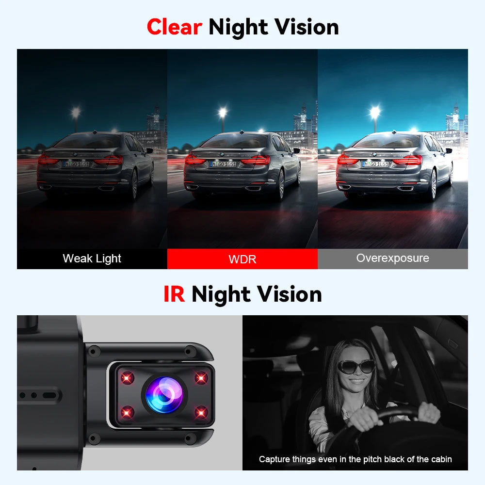 4 Channel WiFi Dash Cam - FHD 1080P Front/Rear/Left/Right Black Box with Night Vision & 24H Parking Mode