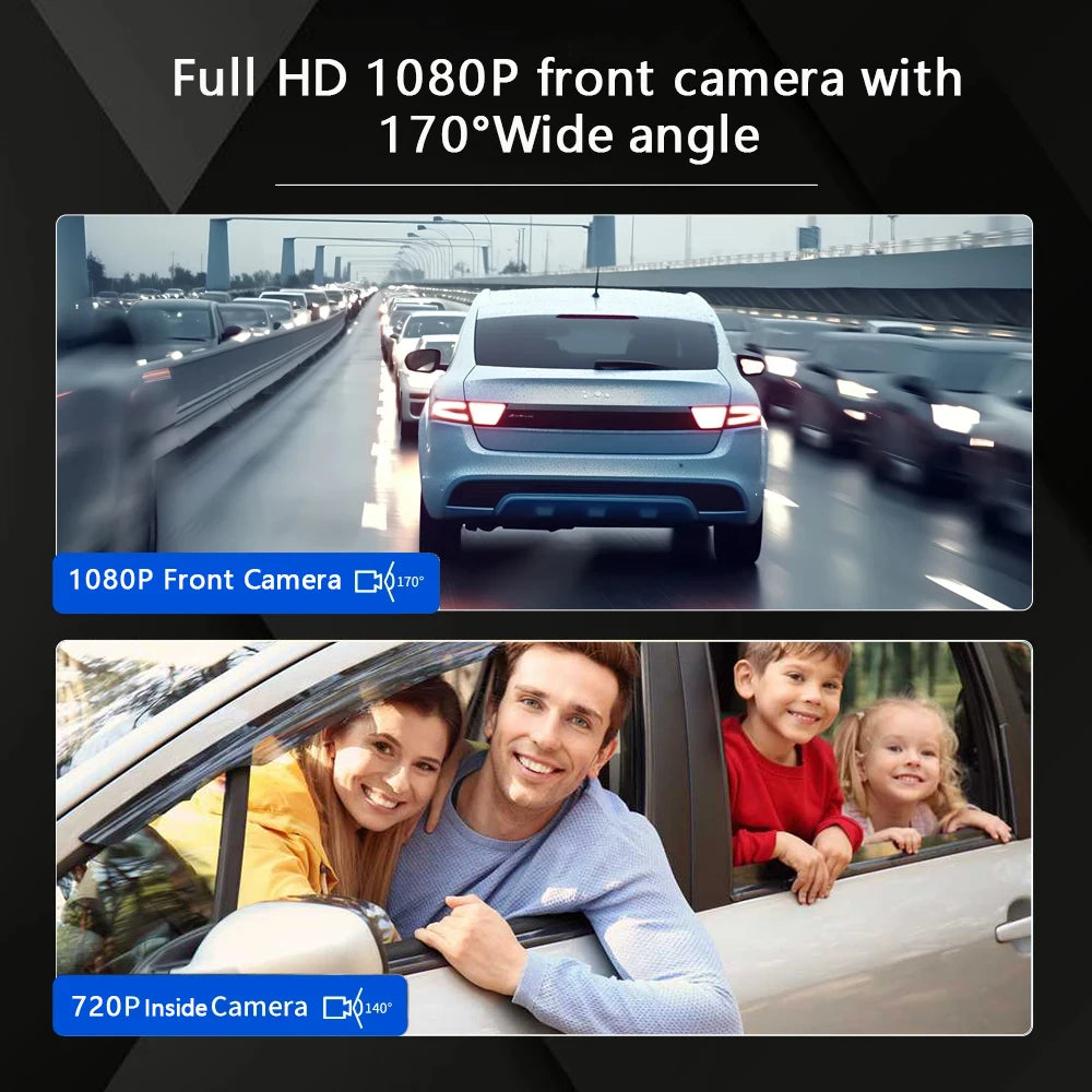 1080P Dual Dash Cam - Front & Inside View Car DVR with WiFi, Loop Recording & App Monitor