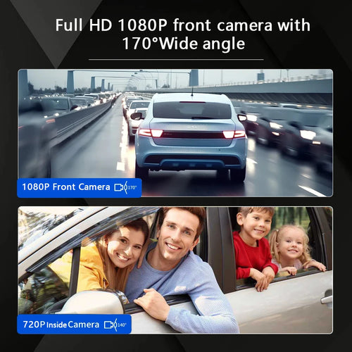 1080P Dual Dash Cam - Front & Inside View Car DVR with WiFi, Loop Recording & App Monitor