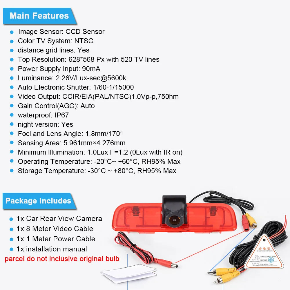 HD Reverse Backup Camera for Fiat Qubo, Fiorino 225, Punto / Citroen Nemo Kombi / Peugeot Bipper, AA, Tepee