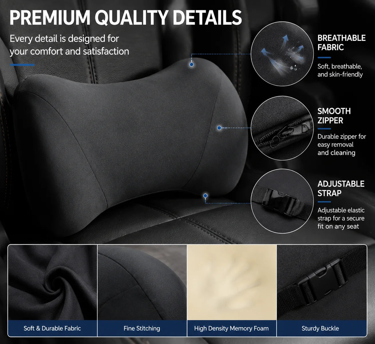 Memory Foam Car Lumbar Support Pillow – Ergonomic Back Cushion for Driving