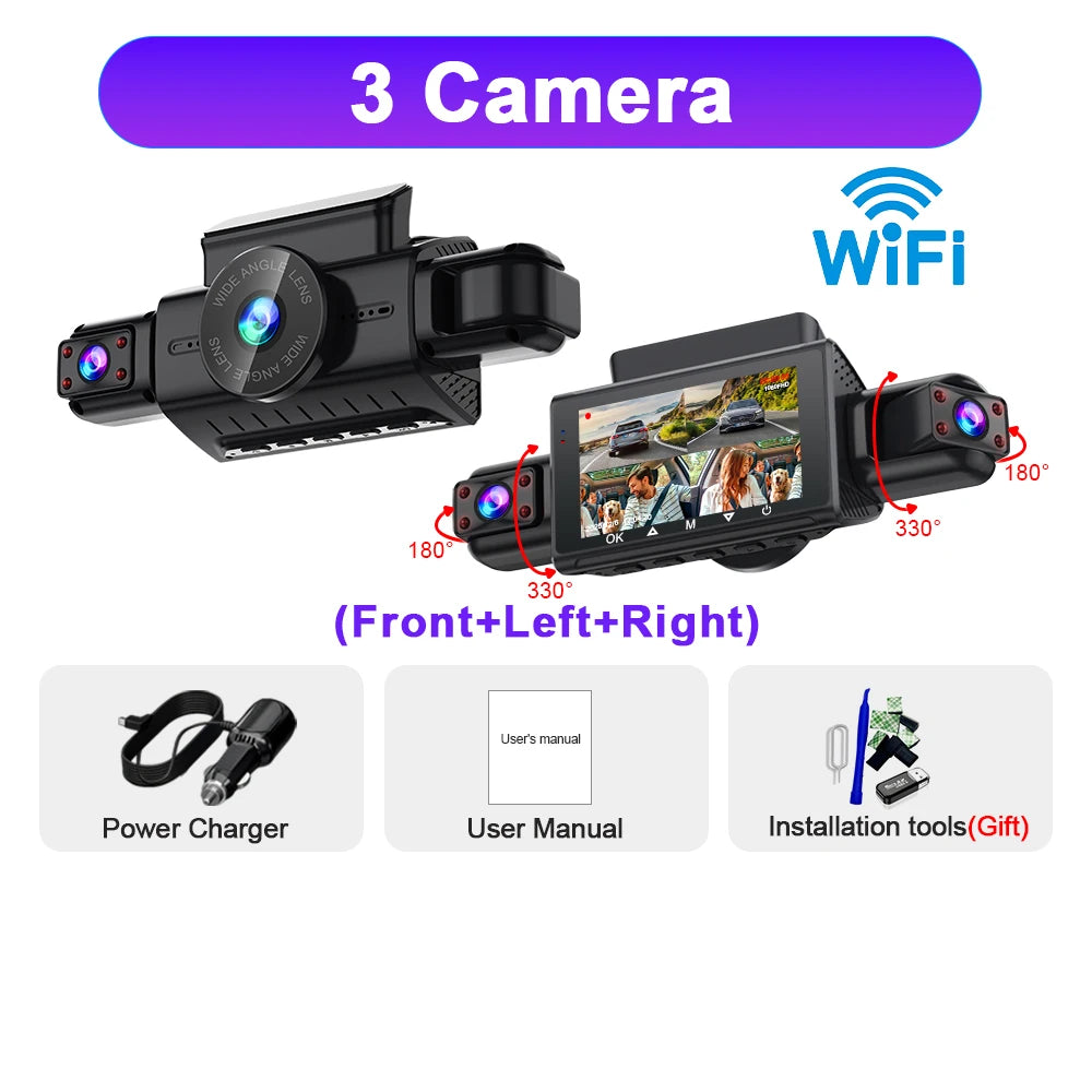 4 Channel WiFi Dash Cam - FHD 1080P Front/Rear/Left/Right Black Box with Night Vision & 24H Parking Mode