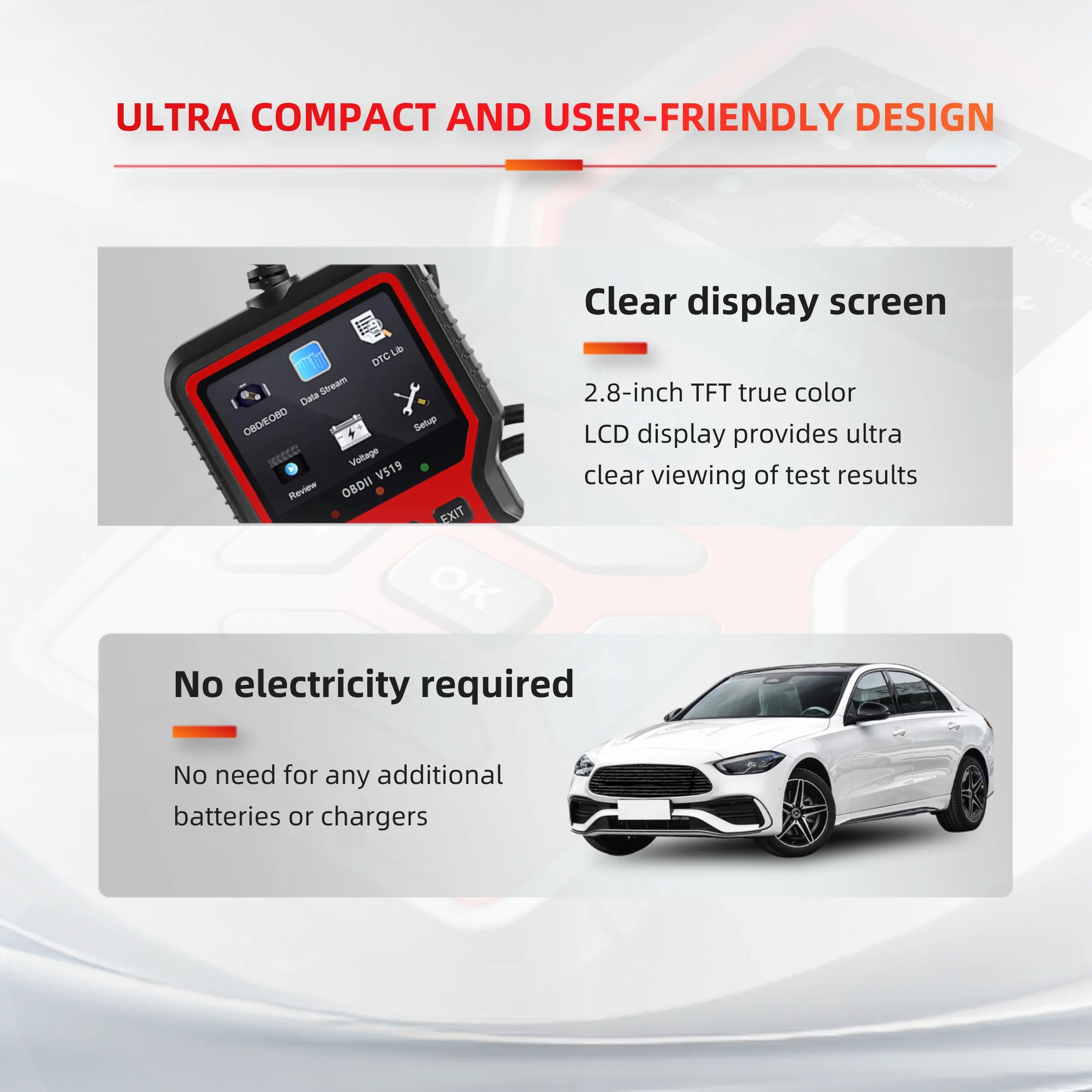 V519 OBD2 Car Diagnostic Scanner – Check Engine Code Reader & Battery Test Tool