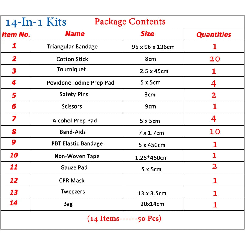 50pcs Portable First Aid Kit - Car Emergency Medical Bag