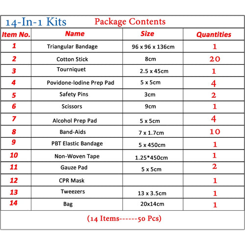 50pcs Portable First Aid Kit - Car Emergency Medical Bag