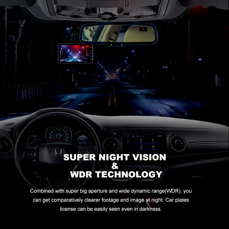 1080P Touch Screen Dash Cam - Front & Rear Car DVR with Night Vision