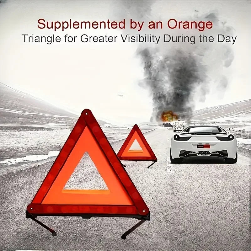 Car Emergency Warning Triangle with Reflective Safety Vest - Roadside Breakdown Kit