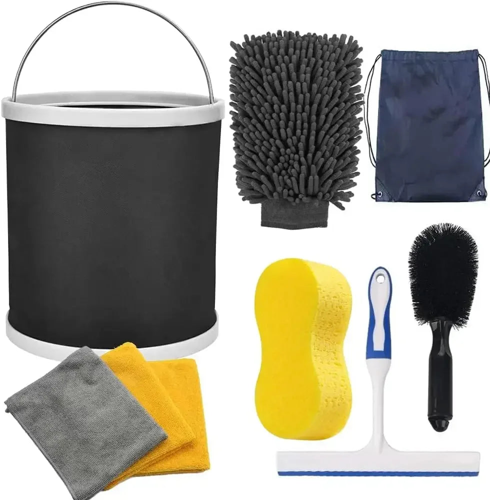 Car Wash Detailing Kit - Collapsible Bucket, Wash Mitt, Towels & Tire Brush Set