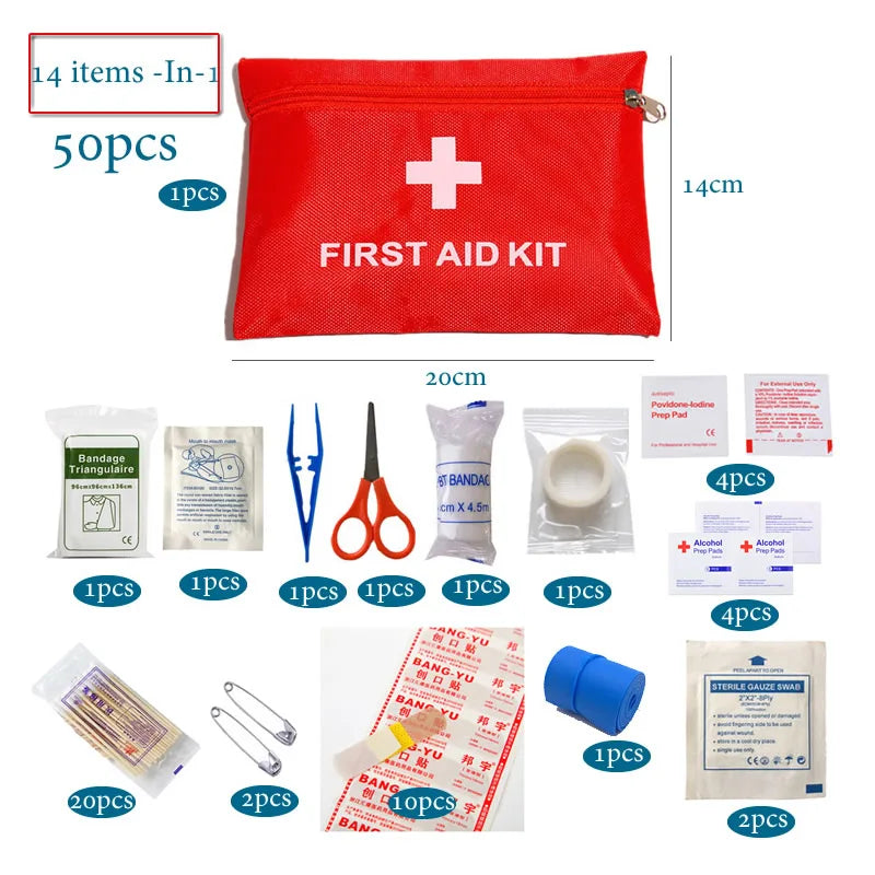 50pcs Portable First Aid Kit - Car Emergency Medical Bag