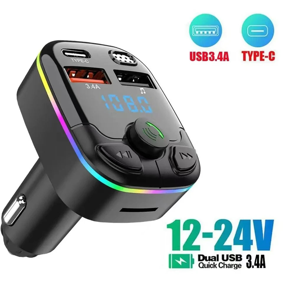 Bluetooth 5.0 FM Transmitter with Hands-Free Calling, PD Type-C Fast Charging & RGB Ambient Light