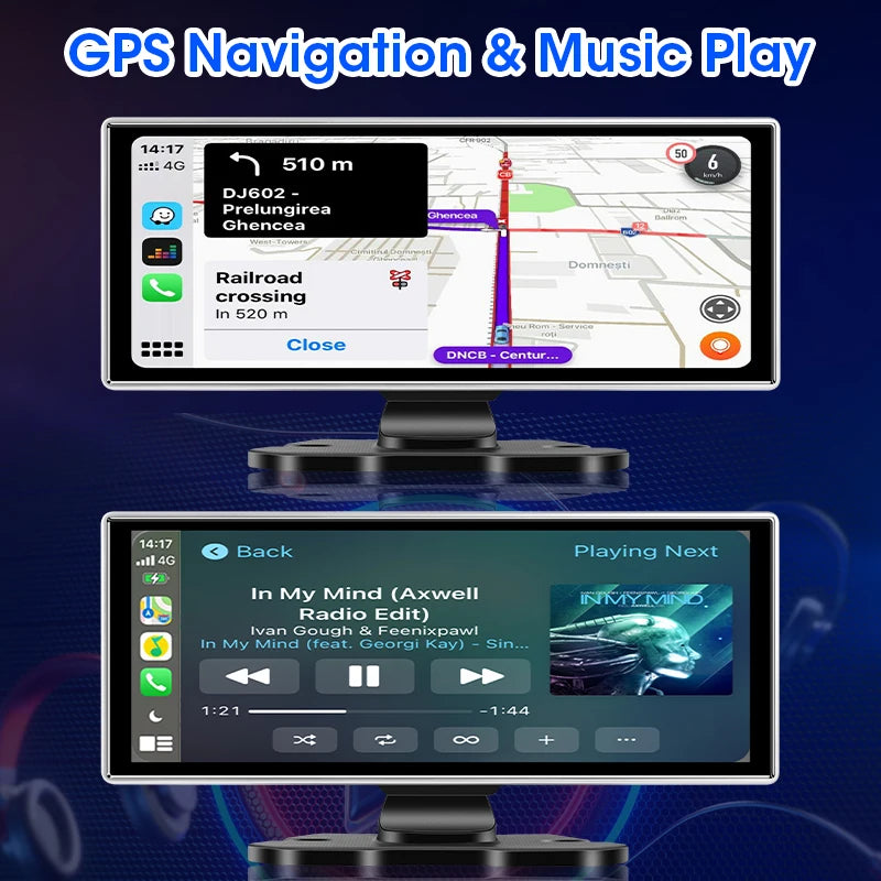 10"/11.26" 4K Dash Cam - Wireless CarPlay & Android Auto GPS Navigation, Dual Lens DVR with WiFi & FM