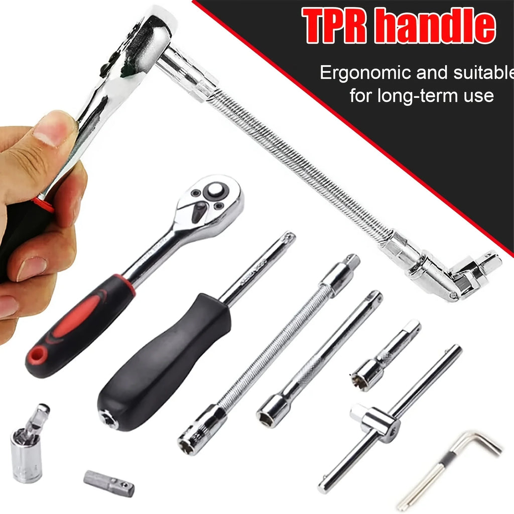 Advanced Car Repair Kit - 46pcs Professional Ratchet Socket Tool Set, Green Toolbox