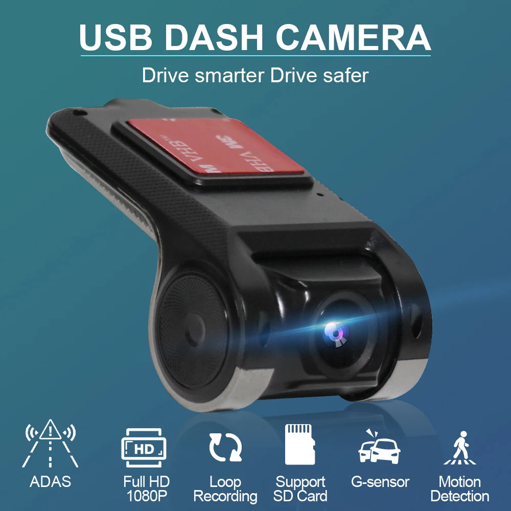 ADAS USB Dash Cam - Front & Rear Dual Camera Car DVR with Night Vision for Android Navigation