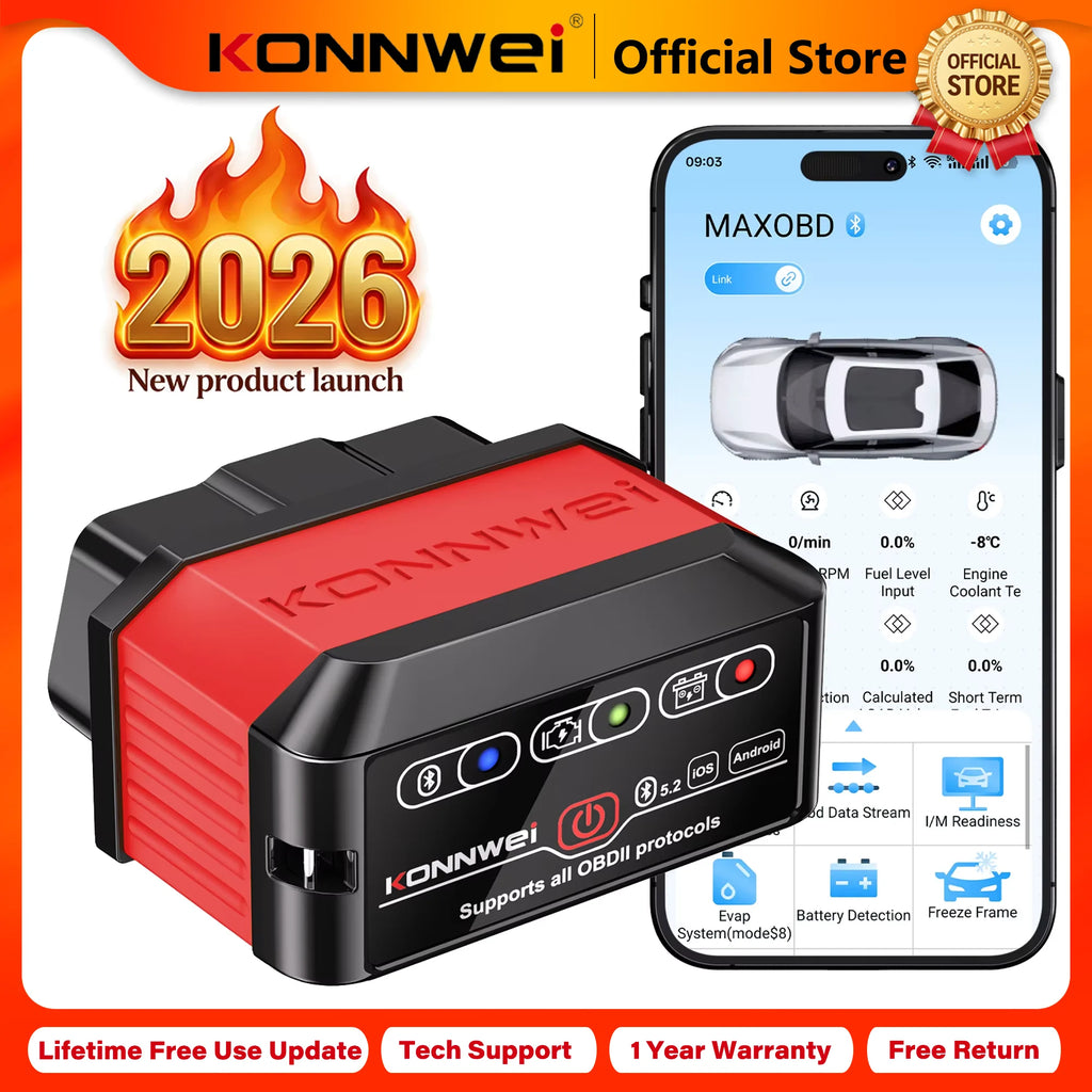 KONNWEI KW905 Bluetooth OBD2 Scanner - Professional Car Diagnostic Code Reader