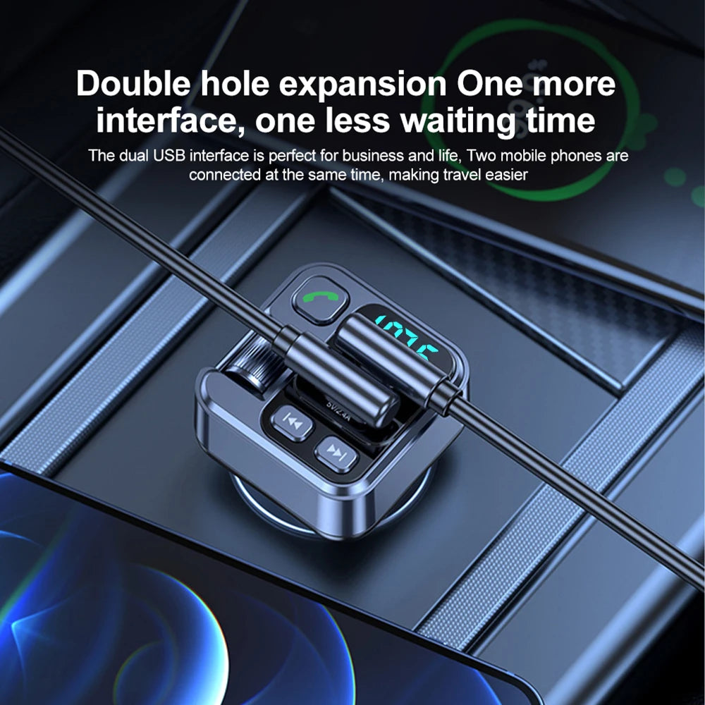 Bluetooth 5.3 FM Transmitter - Car Charger with PD 30W Fast Charging & Digital Display
