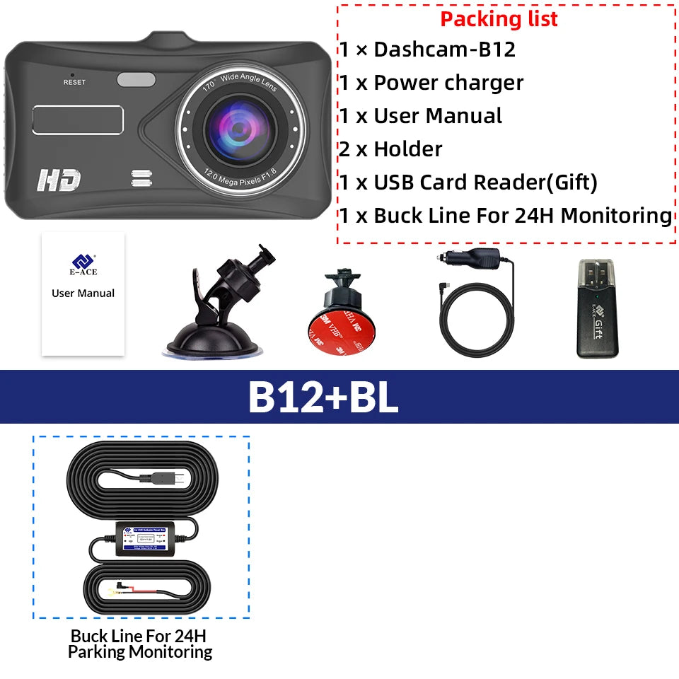 1080P Touch Screen Dash Cam - Front & Rear Car DVR with Night Vision