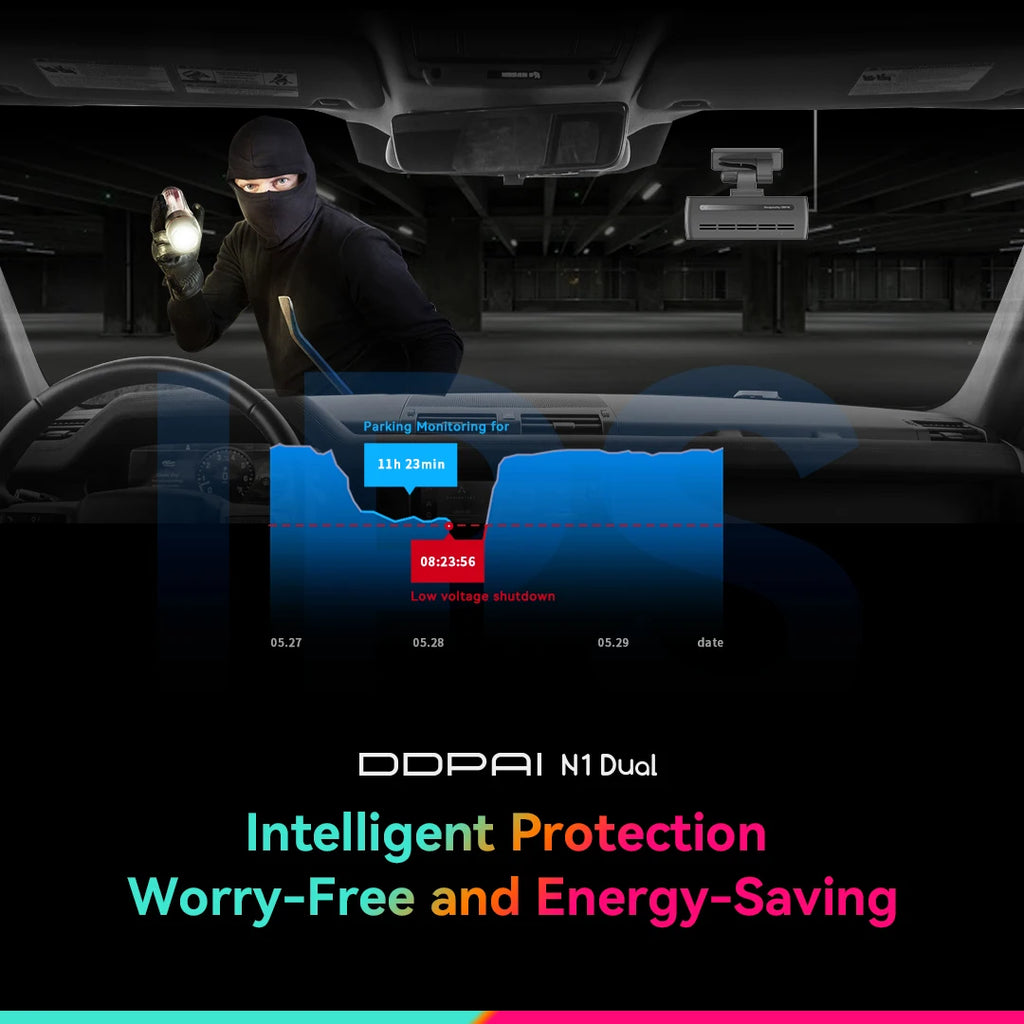 DDPAI N1 Dual Dash Cam - Front & Rear 1296P Night Vision Car DVR with App Control