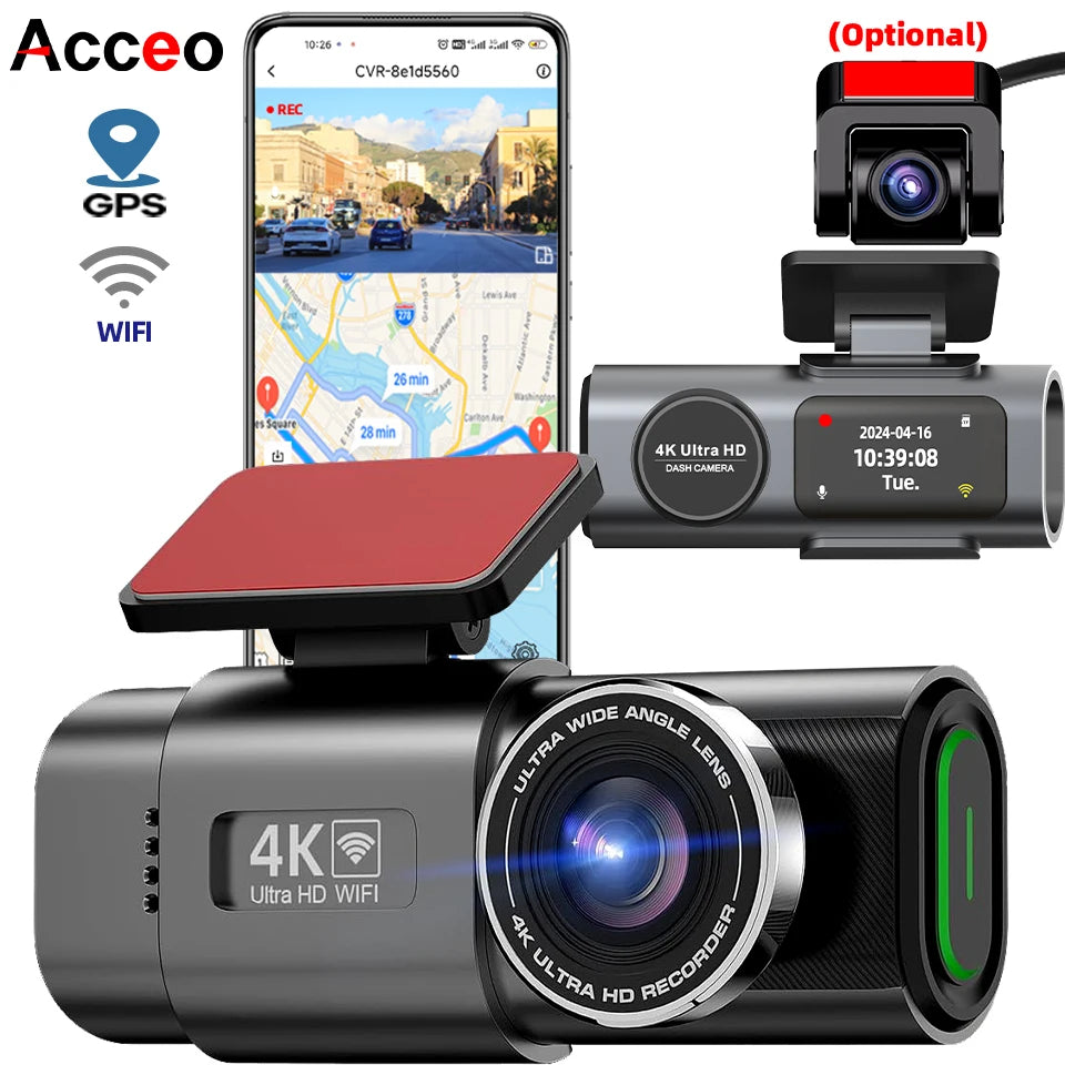 4K UHD Dash Cam - Night Vision Car DVR with Built-In WiFi, GPS & 24H Parking Mode