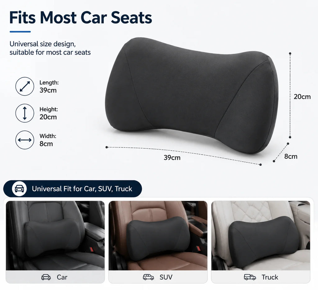 Memory Foam Car Lumbar Support Pillow – Ergonomic Back Cushion for Driving